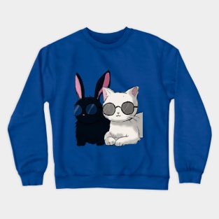 Cool Duo: White Cat and Black Rabbit in Harmony Crewneck Sweatshirt